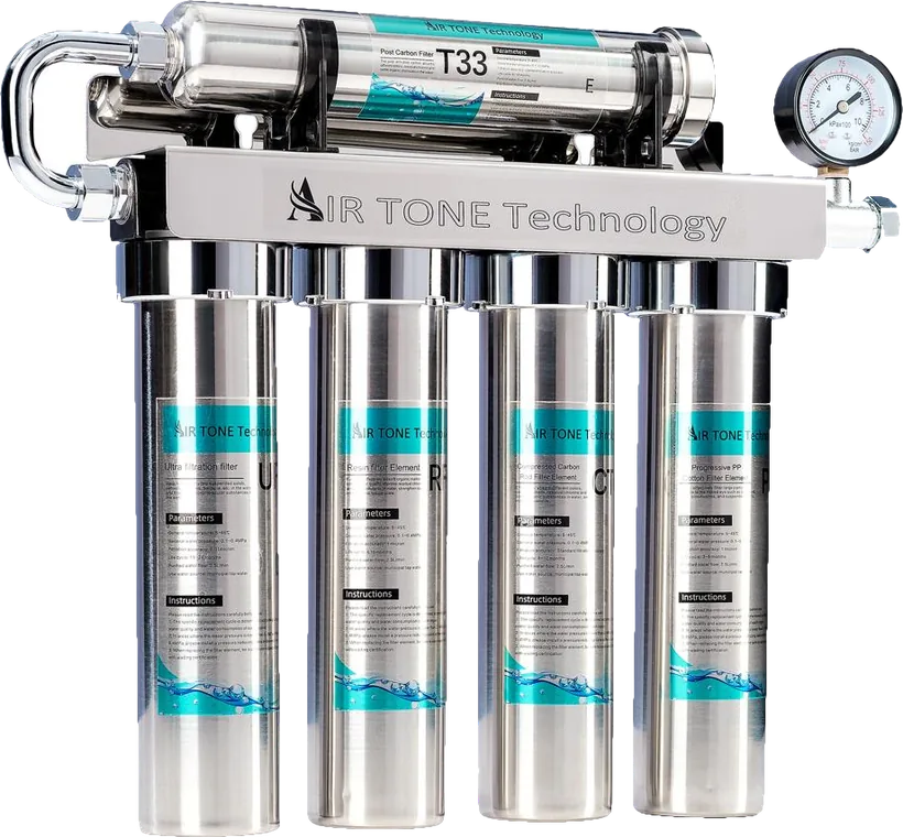 Filtru de apă Air Tone Technology din inox, 5 stagii de filtrare, cu robinet dedicat