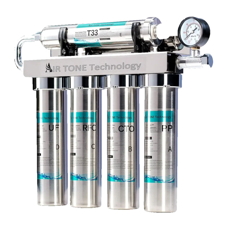 Filtru Air Tone Technology cu cele cinci carcase de inox etichetate PP, CTO, RFC, UF și T33