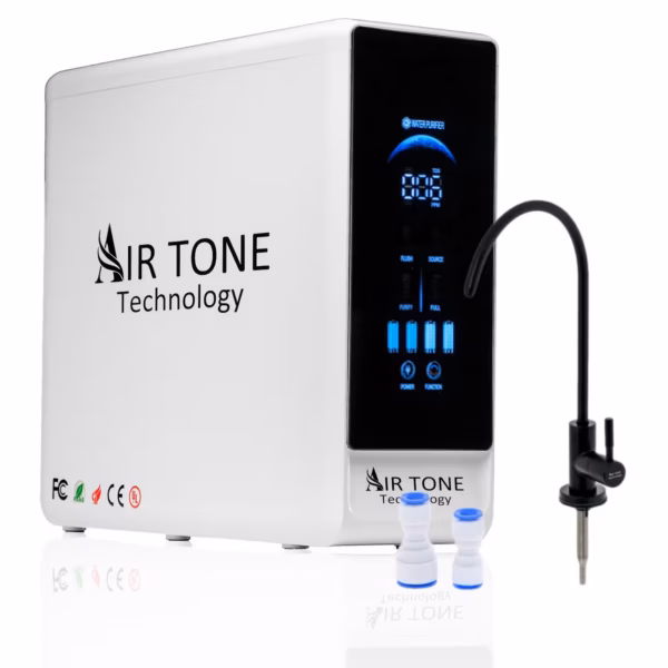 Filtru Apa cu Osmoza Inversa 600GPD, AirTone Technology, Display Digital TDS & Status Filtre, 5 Stagii Filtrare, Fara Rezervor, Auto-Clean, Sistem Compact Desktop, 0.0001 microni, Robinet Negru, Culoare Alb