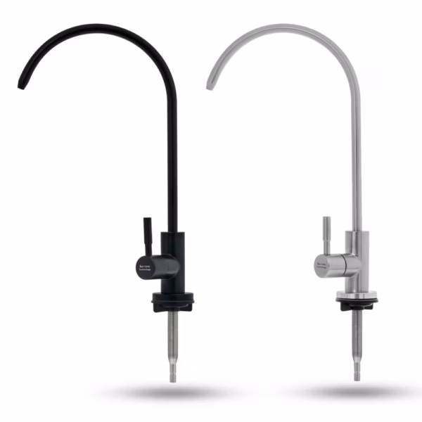 Baterie apă filtrată din inox – cartuș ceramic, conectare 1/4” & 3/8” (Negru/Crom)