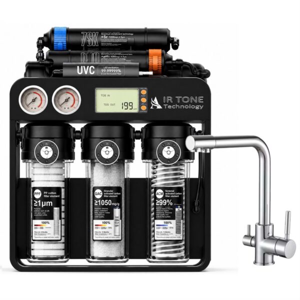 Stație de filtrare Air Tone Technology AQUA PRO 600, osmoză inversă, purificare în 8 etape, UV LED, alb, pentru chiuvetă