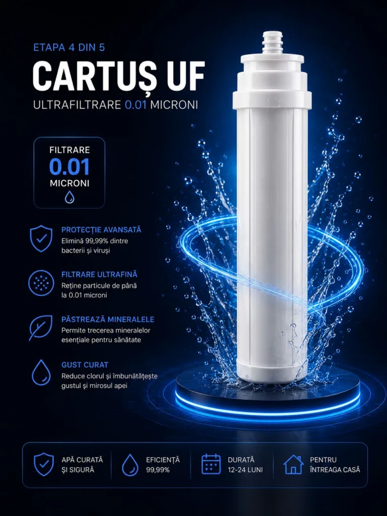 Cartuș UF de ultrafiltrare 0,01 microni, plansa cu beneficii